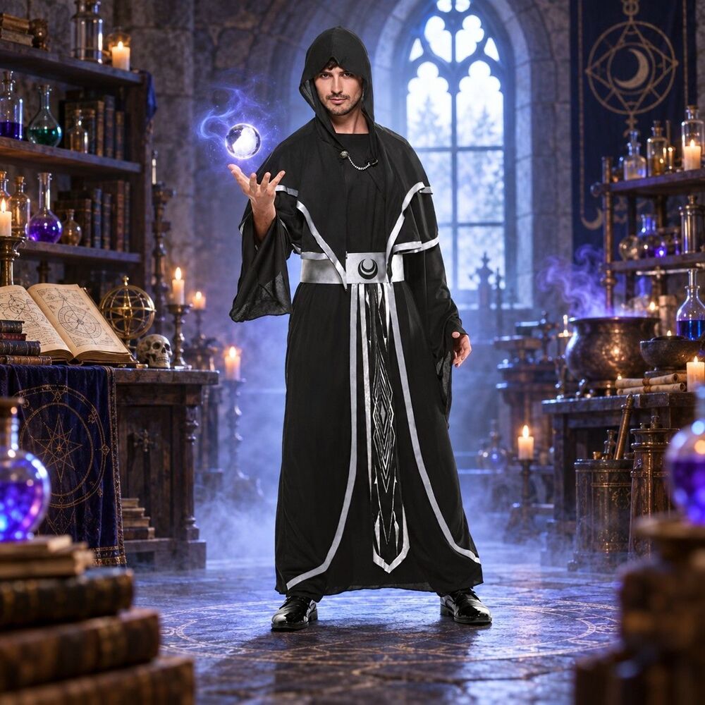EraSpooky Alchemy Wizard Costume Adult Medium Hooded Robe New Halloween C155